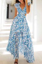 Women's Maxi Dress with V-Neck Ruffled Straps and Slit 1