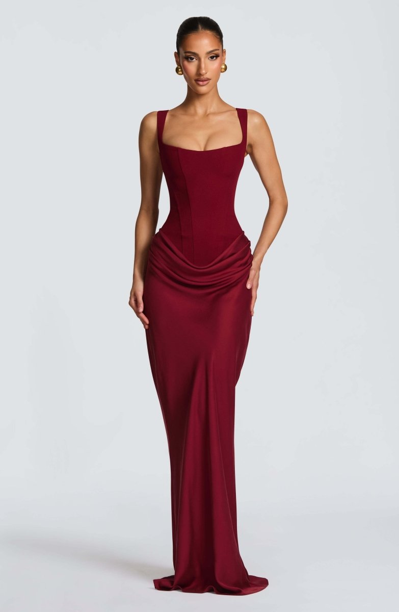 Women's Maxi Wedding Guest Dress with Pleated and Square Neckline 4