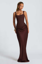 Women's Maxi Wedding Guest Dress with Pleated and Square Neckline 5