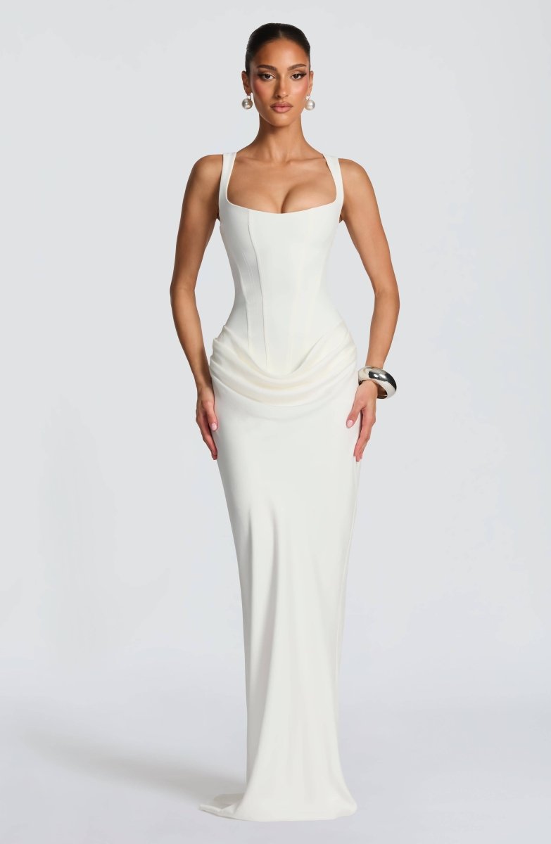 Women's Maxi Wedding Guest Dress with Pleated and Square Neckline 7
