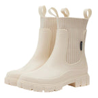 Women's Mid Calf Pull On Boots with Chunky Sole Beige