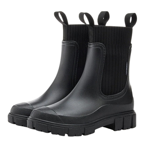 Women's Mid Calf Pull On Boots with Chunky Sole Black