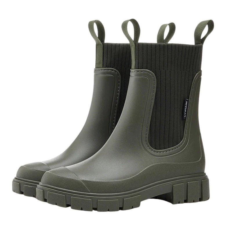 Women's Mid Calf Pull On Boots with Chunky Sole Green