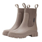 Women's Mid Calf Pull On Boots with Chunky Sole Khaki