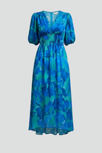 Women’s Midi Dress with Puff Sleeves and Floral Print