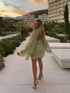 Women’s Mini Dress with Tiered Ruffle Sleeves and Gathered Neckline 2