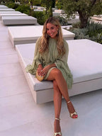 Women’s Mini Dress with Tiered Ruffle Sleeves and Gathered Neckline 3