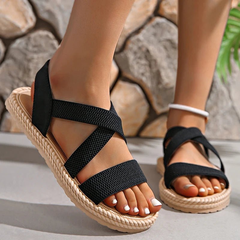 Women's Open Toe Slingback Sandals with Crisscross Straps and Braided Sole 10