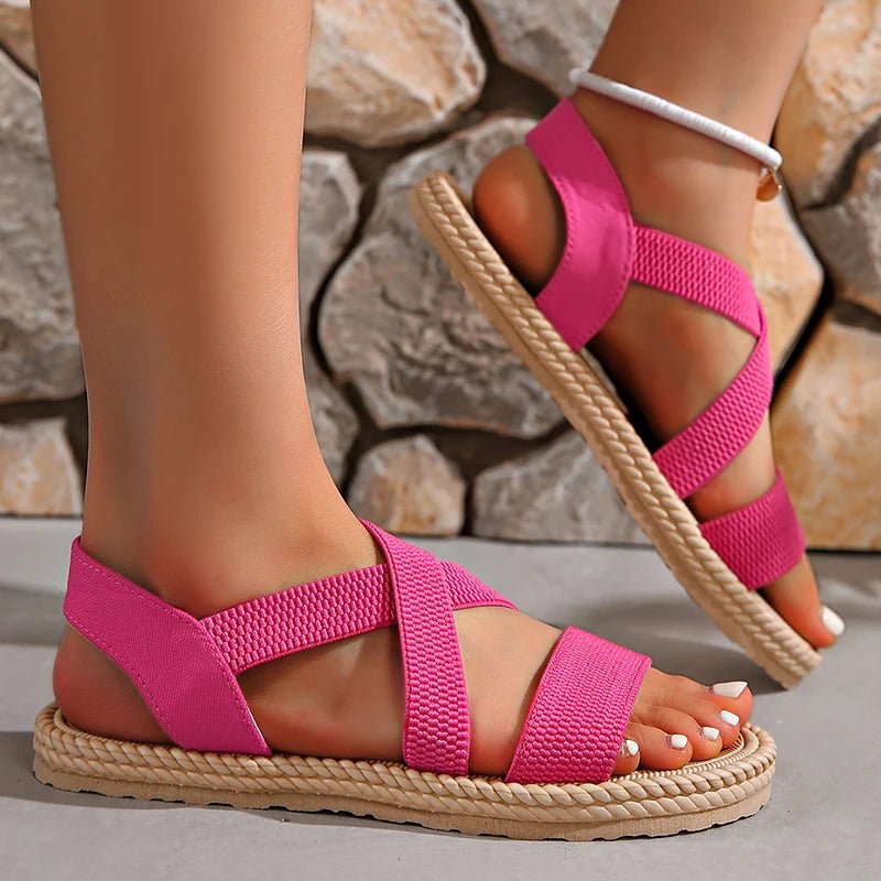 Women's Open Toe Slingback Sandals with Crisscross Straps and Braided Sole 11