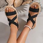 Women's Open Toe Slingback Sandals with Crisscross Straps and Braided Sole 8