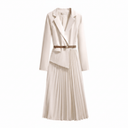 Sahara | Women's Pleated Blazer Dress – Belted Long Sleeve Formal Midi