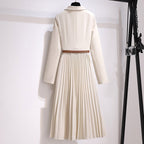 Women's Pleated Blazer Dress – Belted Long Sleeve Formal Midi