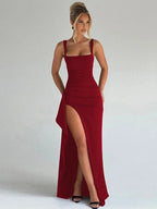 Women’s Sleeveless Maxi Dress with Side Split Hem and Square Neck 0