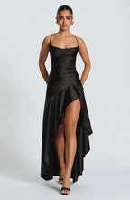 Women's Sleeveless Wedding Guest Dress with Hight Slit and Diagonal Hemline 3