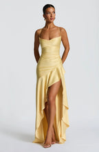Women's Sleeveless Wedding Guest Dress with Hight Slit and Diagonal Hemline 4