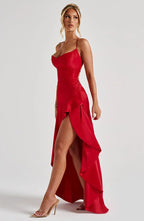Women's Sleeveless Wedding Guest Dress with Hight Slit and Diagonal Hemline 8