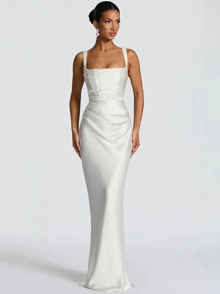 Women's Sleeveless Wedding Guest Dress with Scarf and Square Neckline 3