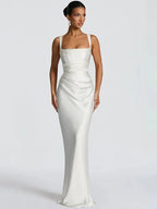 Women's Sleeveless Wedding Guest Dress with Scarf and Square Neckline 3