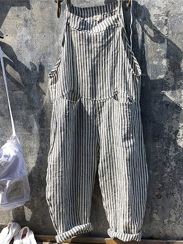 Women's Striped Wide Leg Overalls 0