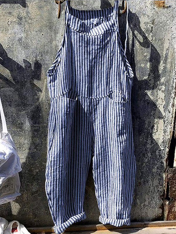 Women's Striped Wide Leg Overalls 1