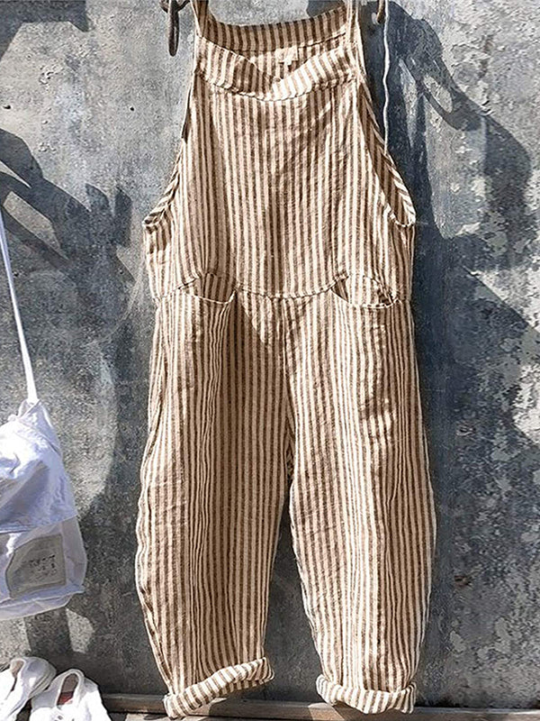 Women's Striped Wide Leg Overalls 2
