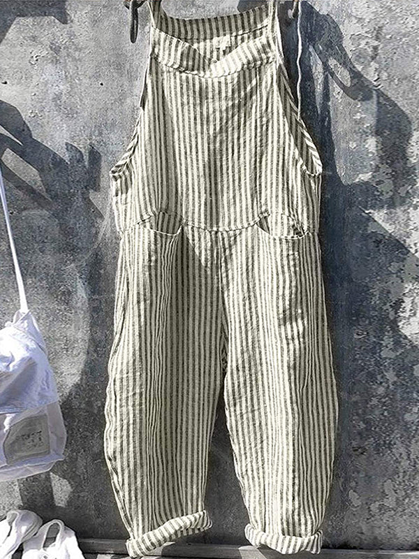 Women's Striped Wide Leg Overalls 3