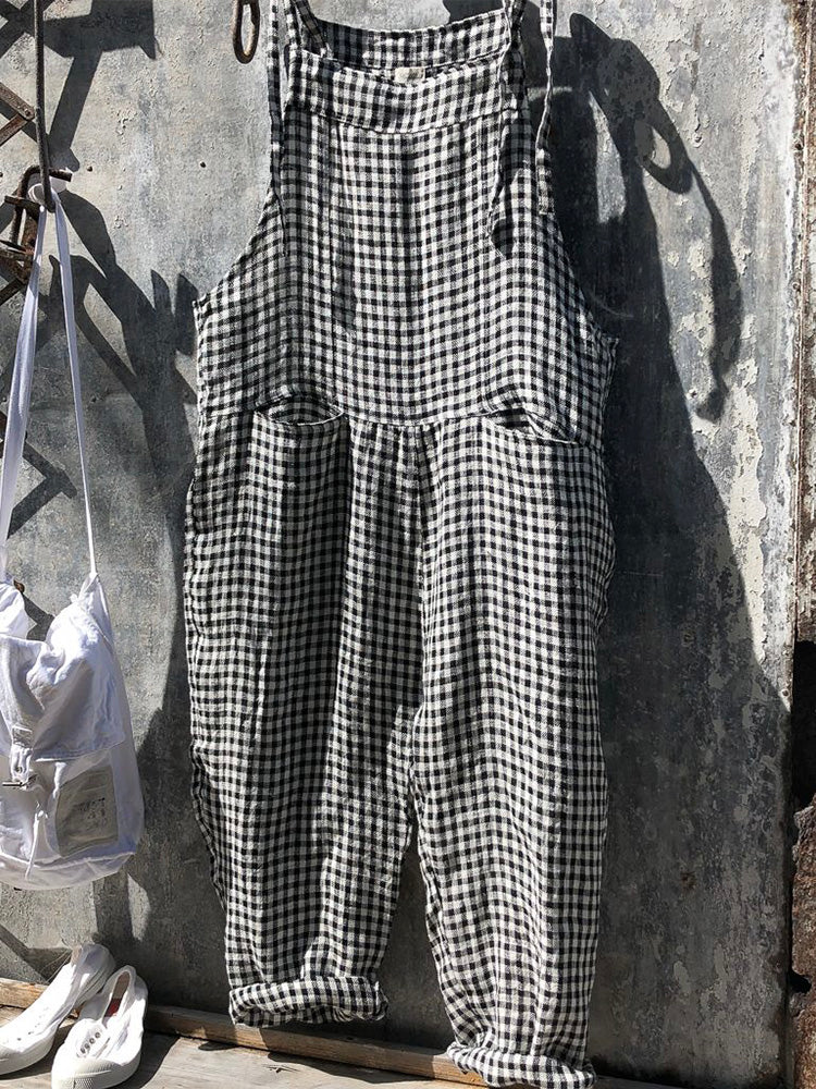 Women's Striped Wide Leg Overalls 4