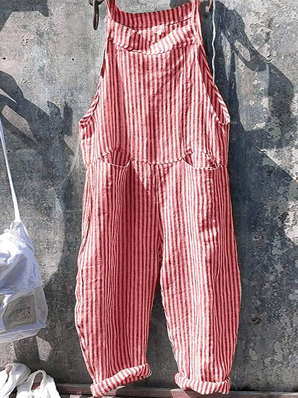Women's Striped Wide Leg Overalls 6