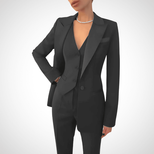 Women's Three-Piece Suit with Slim-Fit Trousers and Buttoned Vest 0