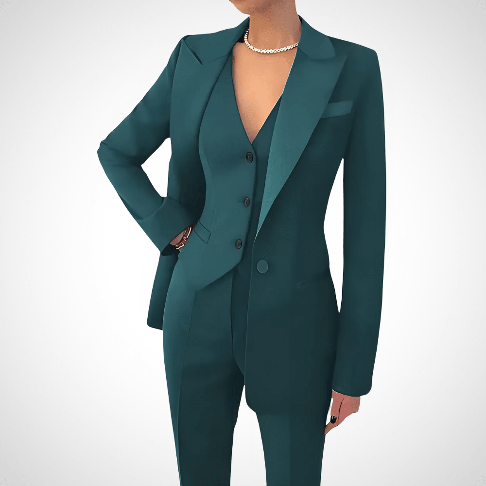 Women's Three-Piece Suit with Slim-Fit Trousers and Buttoned Vest 2