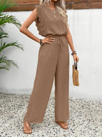 Women’s Two-Piece Set with Lace-Trim Cap-Sleeve Top and Wide-Leg Pants 1