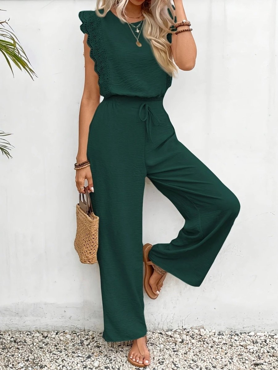 Women’s Two-Piece Set with Lace-Trim Cap-Sleeve Top and Wide-Leg Pants 2