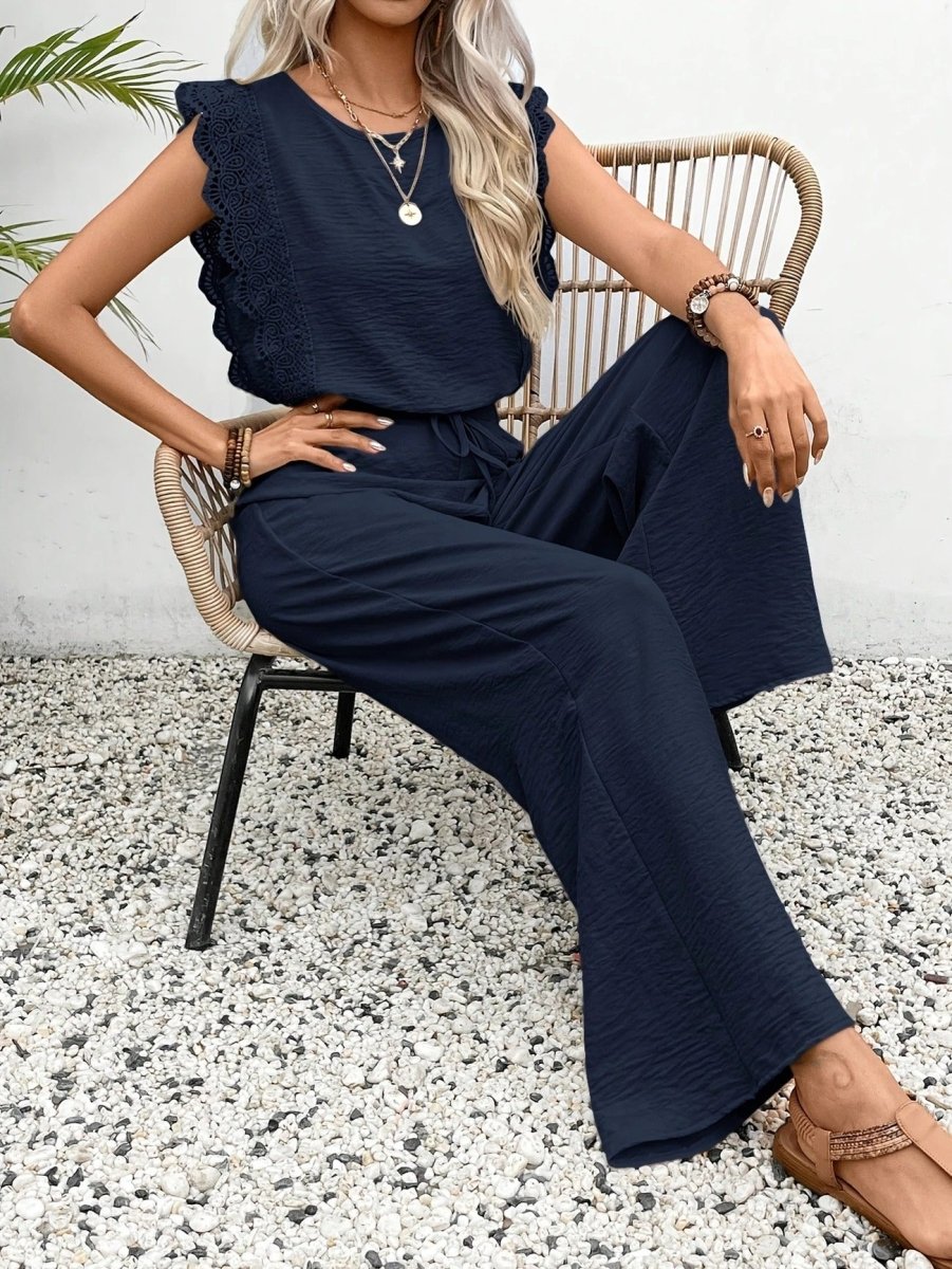 Women’s Two-Piece Set with Lace-Trim Cap-Sleeve Top and Wide-Leg Pants 5