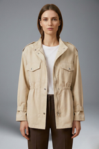 Aura | Women’s Utility Jacket – Double Breasted Closure & Cinched Waist Belt Cream