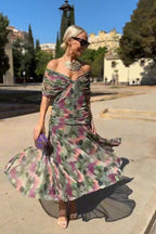 Women's V-Neck Wedding Guest Dress with Short Sleeves and Maxi Length 2