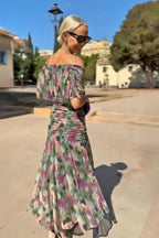 Women's V-Neck Wedding Guest Dress with Short Sleeves and Maxi Length 4