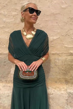 Women's V-Neck Wedding Guest Dress with Short Sleeves and Maxi Length 5