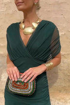 Women's V-Neck Wedding Guest Dress with Short Sleeves and Maxi Length 7
