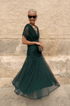 Women's V-Neck Wedding Guest Dress with Short Sleeves and Maxi Length 8