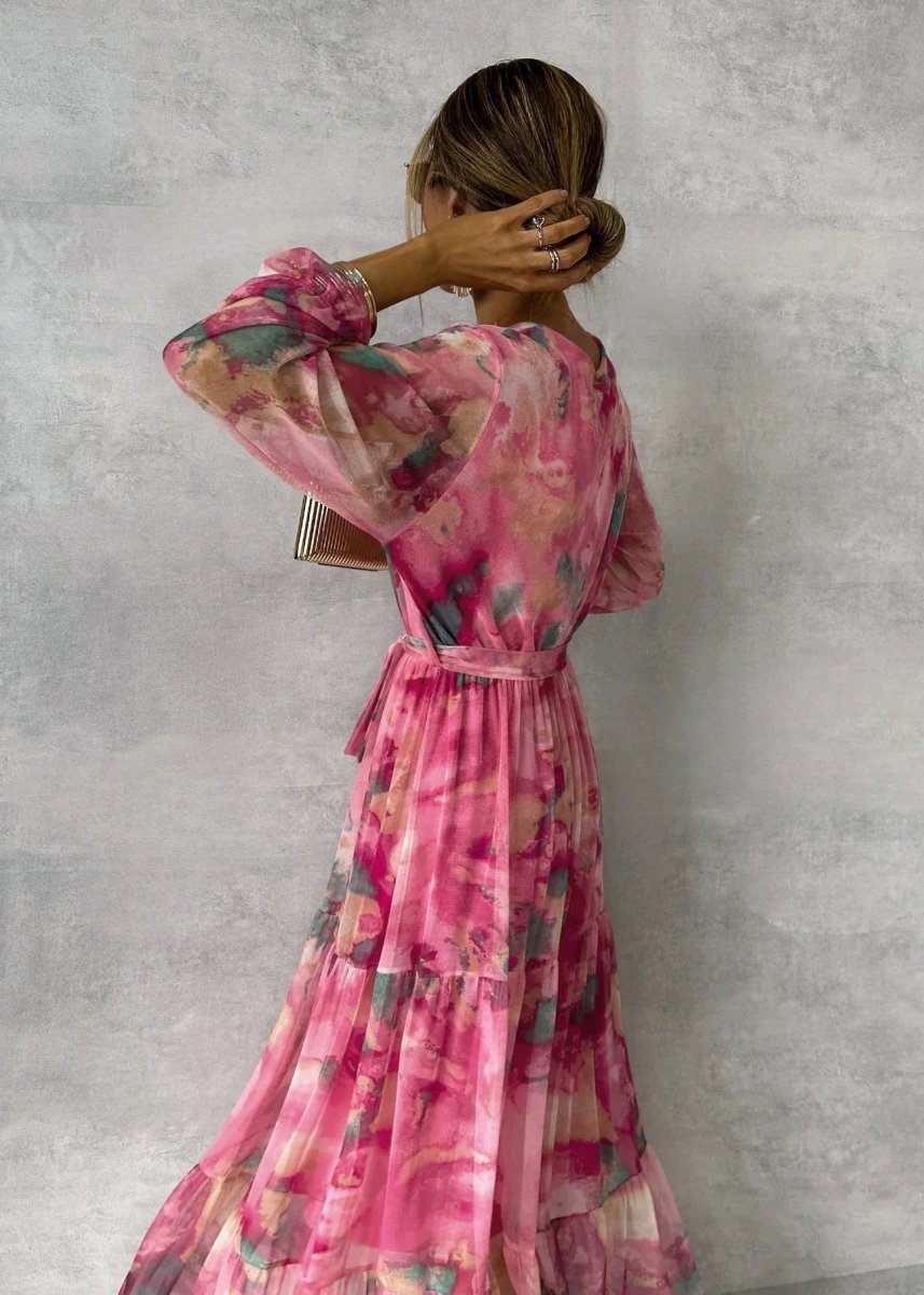 Women’s V-Neck Wrap Maxi Dress with Waist Tie and Long Sleeves 2
