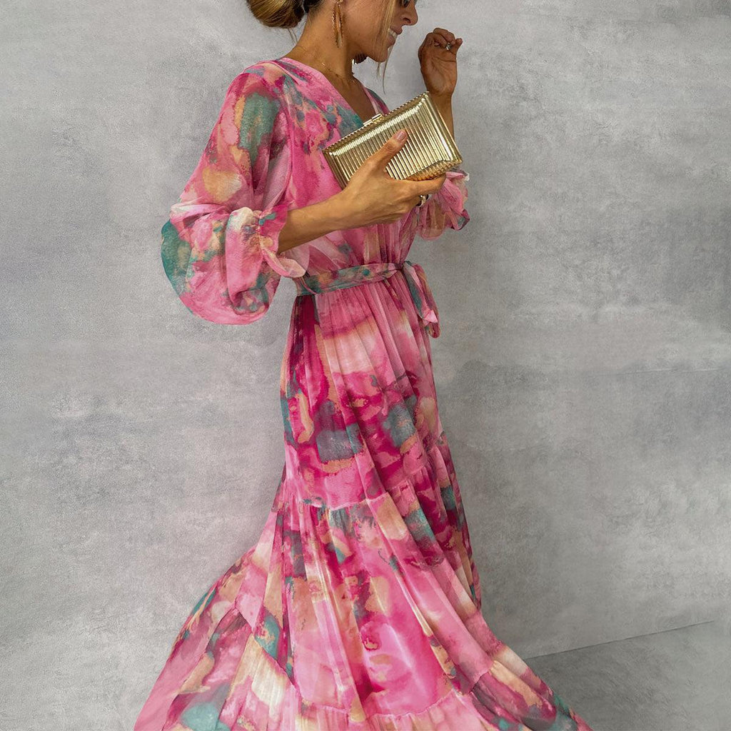 Women’s V-Neck Wrap Maxi Dress with Waist Tie and Long Sleeves 3