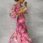 Women’s V-Neck Wrap Maxi Dress with Waist Tie and Long Sleeves 3