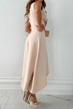 Women's V-Neck Wrap Wedding Guest Dress with Asymmetrical Ruffle Skirt and Front Slit 2