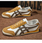Women's and men's geometric summer sneakers with rubber sole camel