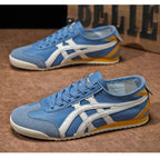 Women's and men's geometric summer sneakers with rubber sole blue