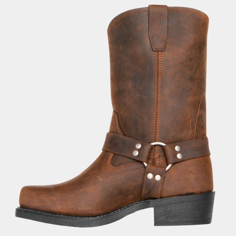 Women's slip-on winter boots with buckles, top view.