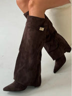 Women's Thigh-High Leather Boots with Buckle | Stylish Brown