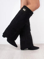 Women's Thigh-High Leather Boots with Buckle | Stylish Black