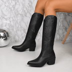 Dakari | Women's Winter Boots in Western Leather with Embroidery | Block heel