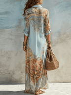 Umami | Boho Maxi Dress with Button Placket and Luxurious Pattern